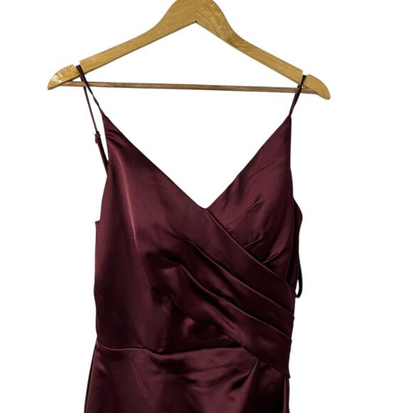 Morilee 21761 Silky Satin Slit Bridesmaid Dress Maxi Burgandy - Picture 5 of 9